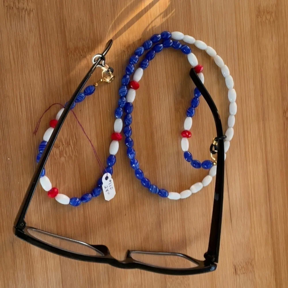 Hand Crafted Face Mask Eyeglasses Holder Lanyard Chain Red White Blue Patriotic